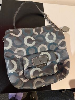 Coach Gray and Teal Signature Circle Shoulder Bag